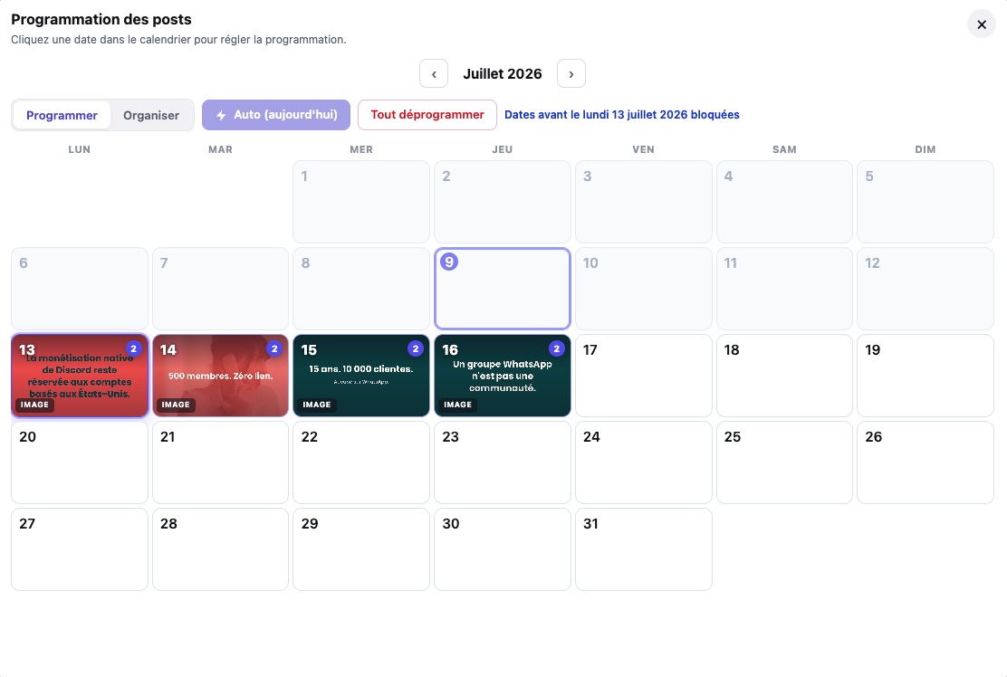 Programmation sur calendrier