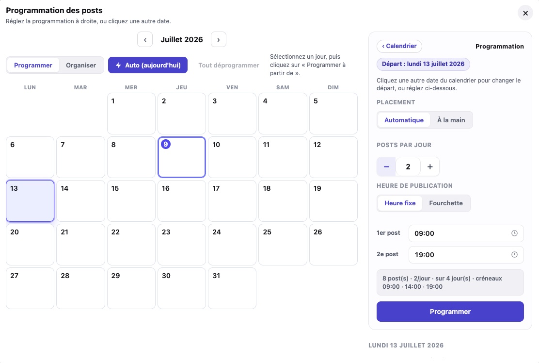 Panneau de programmation et export